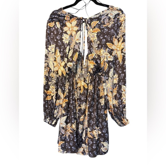 NWT Free People Soli Mini Night Combo Silk Dress Long Sleeve Short Print Size Sm - Picture 3 of 6